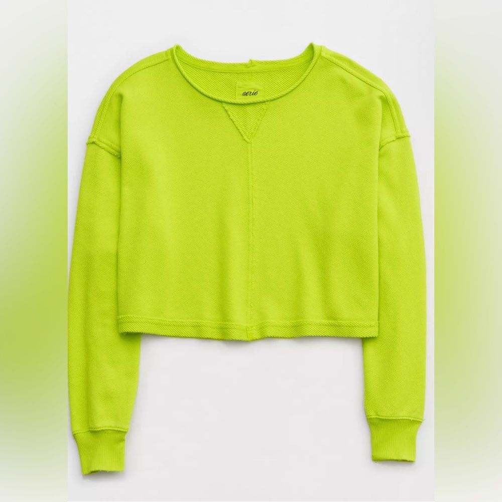 Aerie Beach Party Cropped Neon Lime Green Sweatshirt Crop Top XS‎